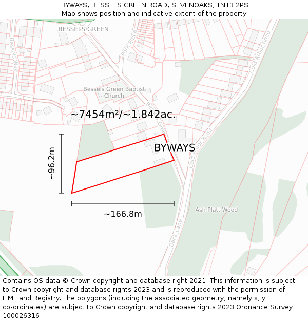 BYWAYS, BESSELS GREEN ROAD, SEVENOAKS, TN13 2PS: Plot and title map