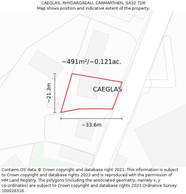 CAEGLAS, RHYDARGAEAU, CARMARTHEN, SA32 7DR: Plot and title map