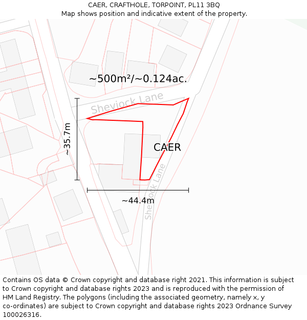 CAER, CRAFTHOLE, TORPOINT, PL11 3BQ: Plot and title map