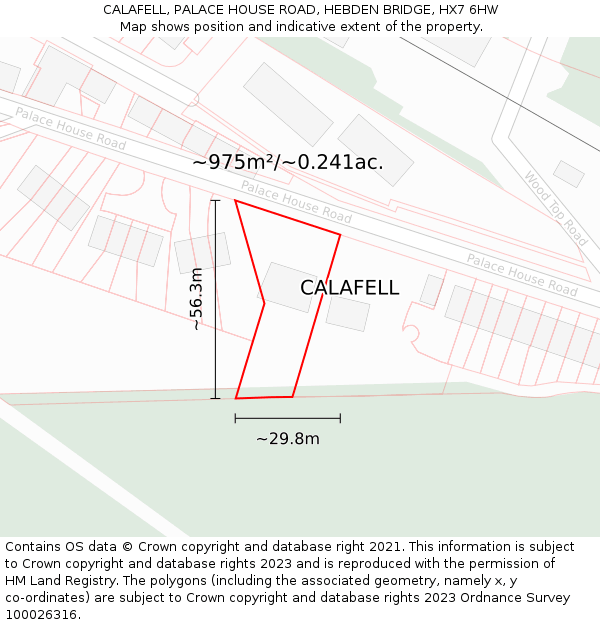 CALAFELL, PALACE HOUSE ROAD, HEBDEN BRIDGE, HX7 6HW: Plot and title map