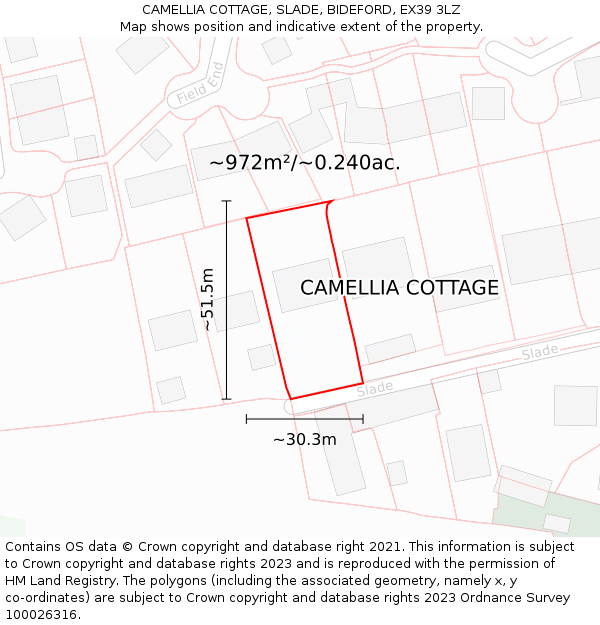 CAMELLIA COTTAGE, SLADE, BIDEFORD, EX39 3LZ: Plot and title map