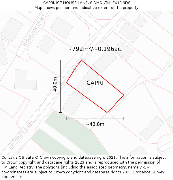 CAPRI, ICE HOUSE LANE, SIDMOUTH, EX10 9DS: Plot and title map