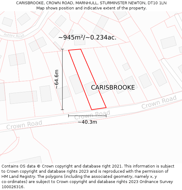 CARISBROOKE, CROWN ROAD, MARNHULL, STURMINSTER NEWTON, DT10 1LN: Plot and title map