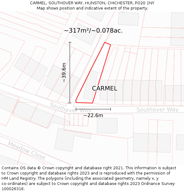 CARMEL, SOUTHOVER WAY, HUNSTON, CHICHESTER, PO20 1NY: Plot and title map