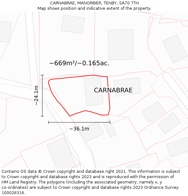 CARNABRAE, MANORBIER, TENBY, SA70 7TH: Plot and title map