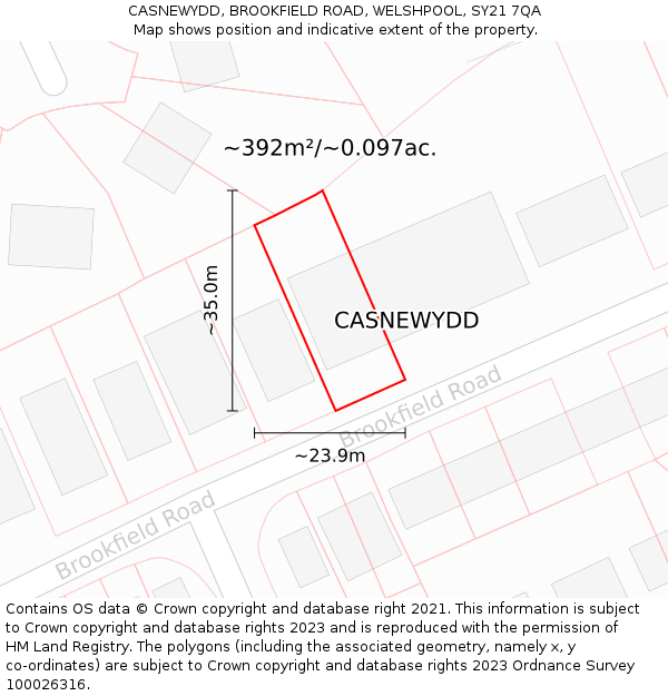 CASNEWYDD, BROOKFIELD ROAD, WELSHPOOL, SY21 7QA: Plot and title map