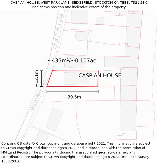 CASPIAN HOUSE, WEST PARK LANE, SEDGEFIELD, STOCKTON-ON-TEES, TS21 2BX: Plot and title map