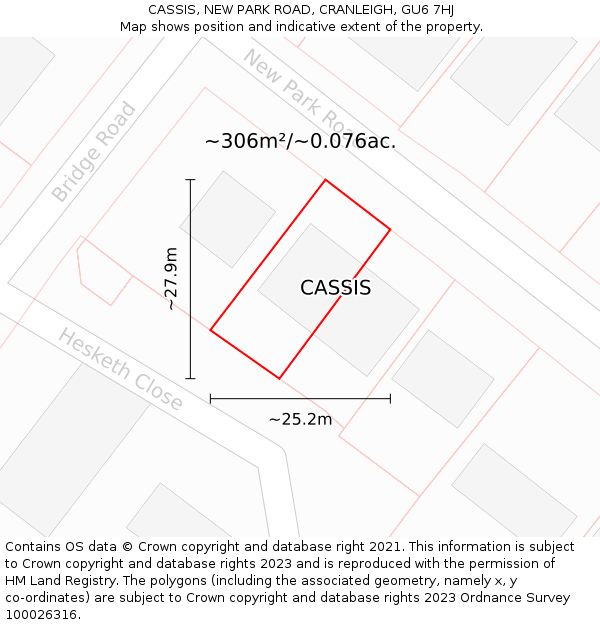 CASSIS, NEW PARK ROAD, CRANLEIGH, GU6 7HJ: Plot and title map