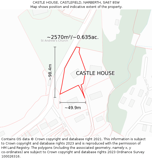 CASTLE HOUSE, CASTLEFIELD, NARBERTH, SA67 8SW: Plot and title map