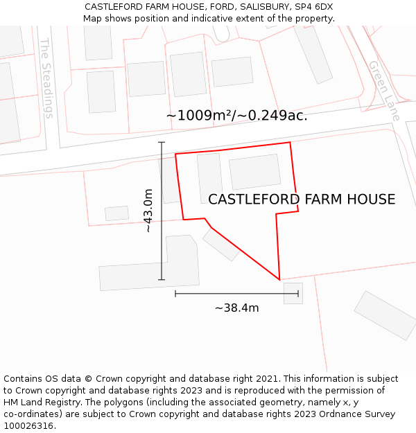 CASTLEFORD FARM HOUSE, FORD, SALISBURY, SP4 6DX: Plot and title map