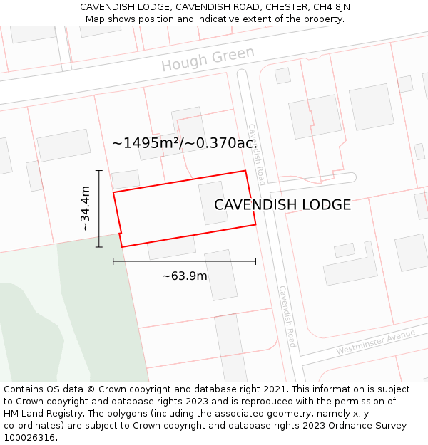 CAVENDISH LODGE, CAVENDISH ROAD, CHESTER, CH4 8JN: Plot and title map