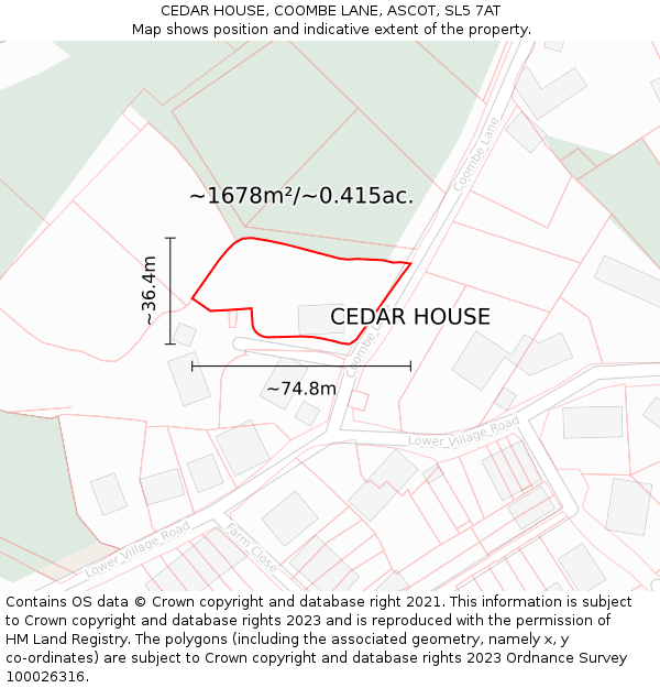 CEDAR HOUSE, COOMBE LANE, ASCOT, SL5 7AT: Plot and title map