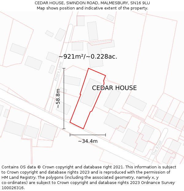 CEDAR HOUSE, SWINDON ROAD, MALMESBURY, SN16 9LU: Plot and title map