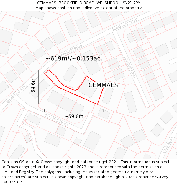 CEMMAES, BROOKFIELD ROAD, WELSHPOOL, SY21 7PY: Plot and title map