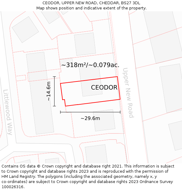 CEODOR, UPPER NEW ROAD, CHEDDAR, BS27 3DL: Plot and title map