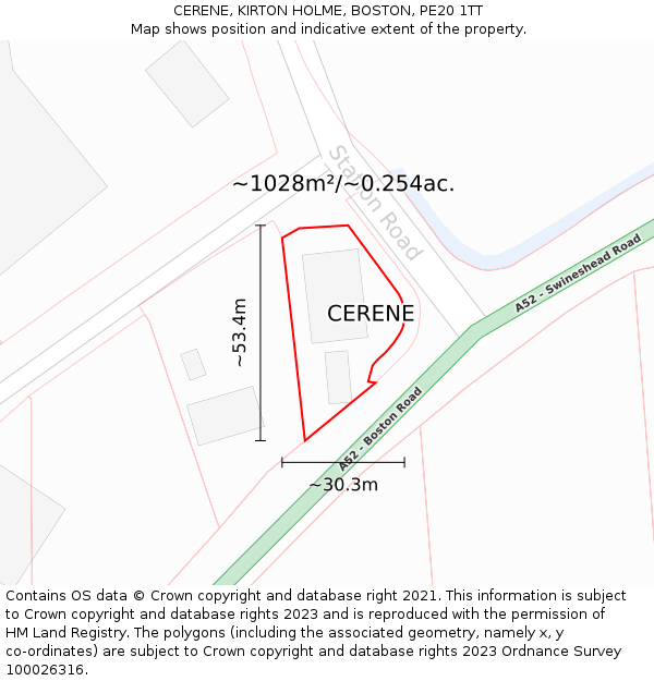 CERENE, KIRTON HOLME, BOSTON, PE20 1TT: Plot and title map