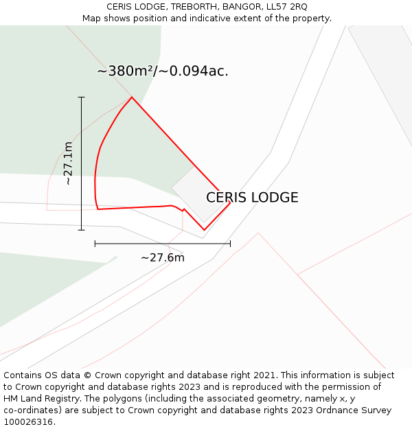 CERIS LODGE, TREBORTH, BANGOR, LL57 2RQ: Plot and title map