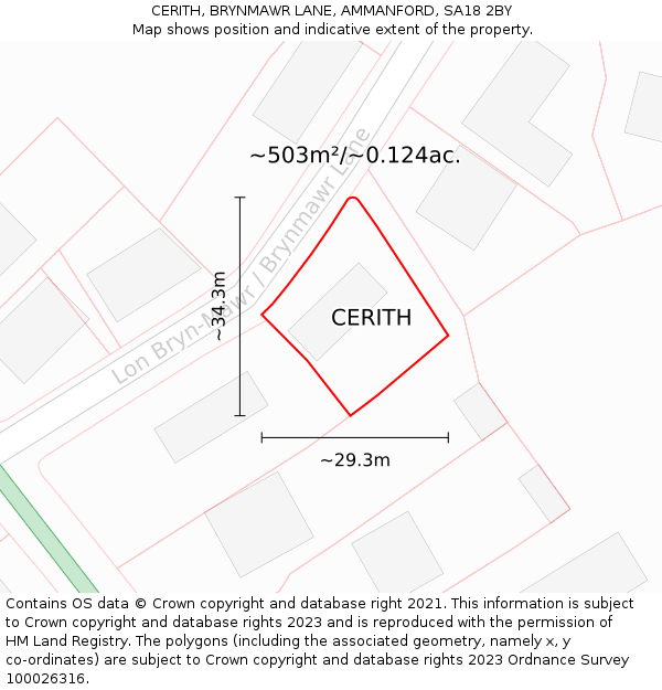 CERITH, BRYNMAWR LANE, AMMANFORD, SA18 2BY: Plot and title map