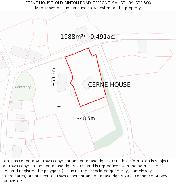 CERNE HOUSE, OLD DINTON ROAD, TEFFONT, SALISBURY, SP3 5QX: Plot and title map