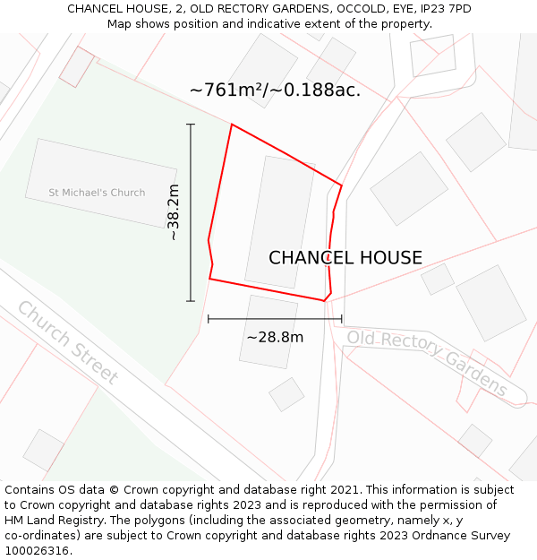 CHANCEL HOUSE, 2, OLD RECTORY GARDENS, OCCOLD, EYE, IP23 7PD: Plot and title map