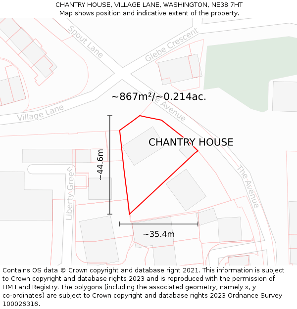 CHANTRY HOUSE, VILLAGE LANE, WASHINGTON, NE38 7HT: Plot and title map