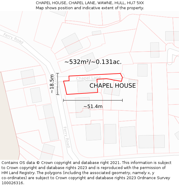 CHAPEL HOUSE, CHAPEL LANE, WAWNE, HULL, HU7 5XX: Plot and title map