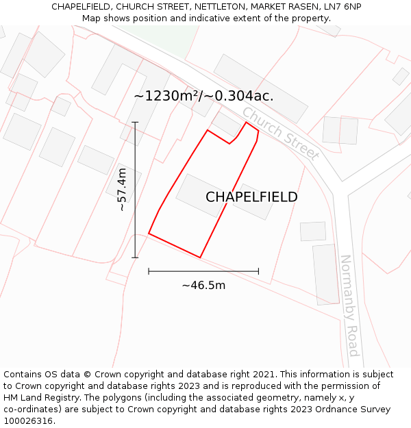 CHAPELFIELD, CHURCH STREET, NETTLETON, MARKET RASEN, LN7 6NP: Plot and title map