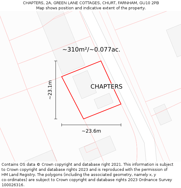 CHAPTERS, 2A, GREEN LANE COTTAGES, CHURT, FARNHAM, GU10 2PB: Plot and title map