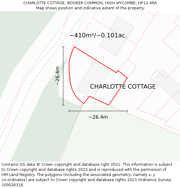 CHARLOTTE COTTAGE, BOOKER COMMON, HIGH WYCOMBE, HP12 4RA: Plot and title map