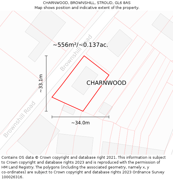 CHARNWOOD, BROWNSHILL, STROUD, GL6 8AS: Plot and title map