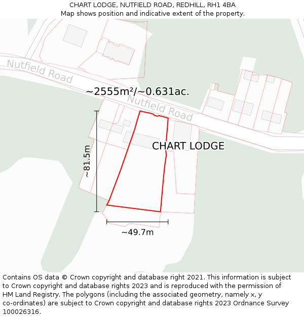 CHART LODGE, NUTFIELD ROAD, REDHILL, RH1 4BA: Plot and title map