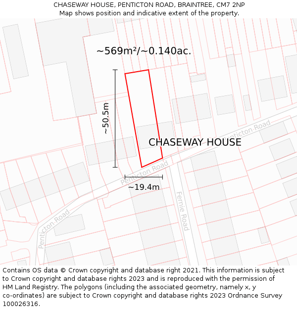 CHASEWAY HOUSE, PENTICTON ROAD, BRAINTREE, CM7 2NP: Plot and title map