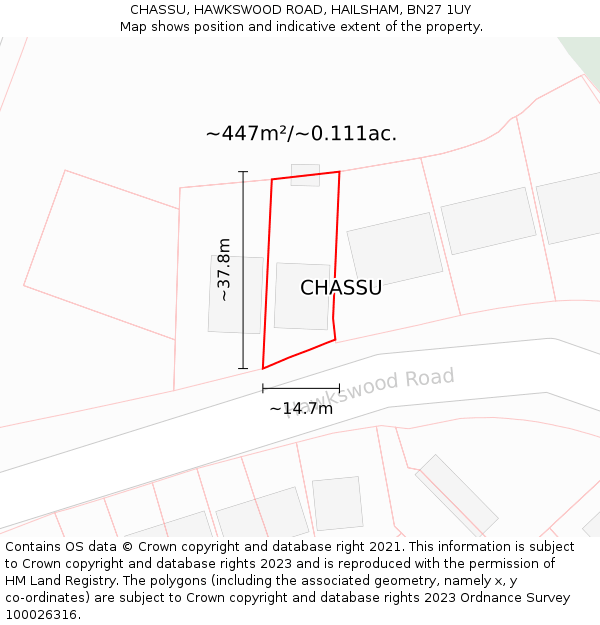 CHASSU, HAWKSWOOD ROAD, HAILSHAM, BN27 1UY: Plot and title map