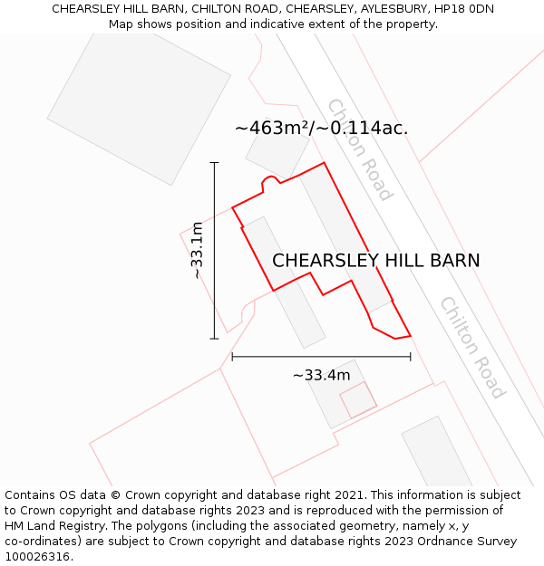 CHEARSLEY HILL BARN, CHILTON ROAD, CHEARSLEY, AYLESBURY, HP18 0DN: Plot and title map