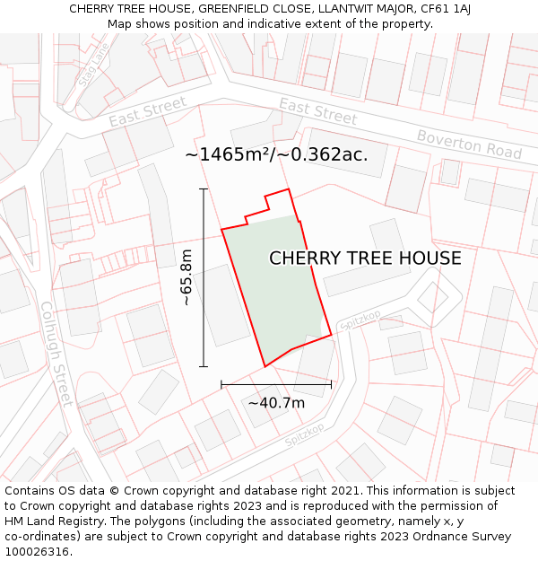 CHERRY TREE HOUSE, GREENFIELD CLOSE, LLANTWIT MAJOR, CF61 1AJ: Plot and title map