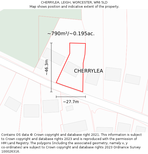 CHERRYLEA, LEIGH, WORCESTER, WR6 5LD: Plot and title map