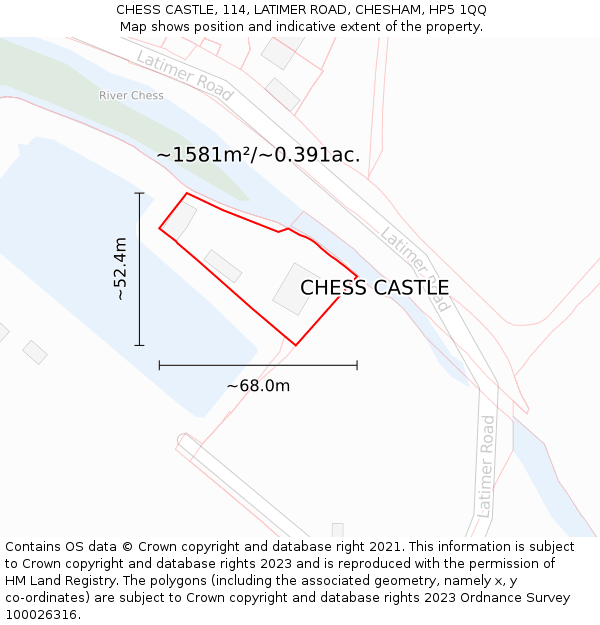 CHESS CASTLE, 114, LATIMER ROAD, CHESHAM, HP5 1QQ: Plot and title map