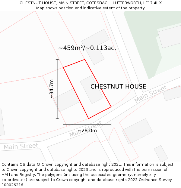 CHESTNUT HOUSE, MAIN STREET, COTESBACH, LUTTERWORTH, LE17 4HX: Plot and title map