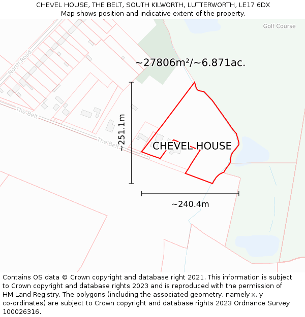 CHEVEL HOUSE, THE BELT, SOUTH KILWORTH, LUTTERWORTH, LE17 6DX: Plot and title map