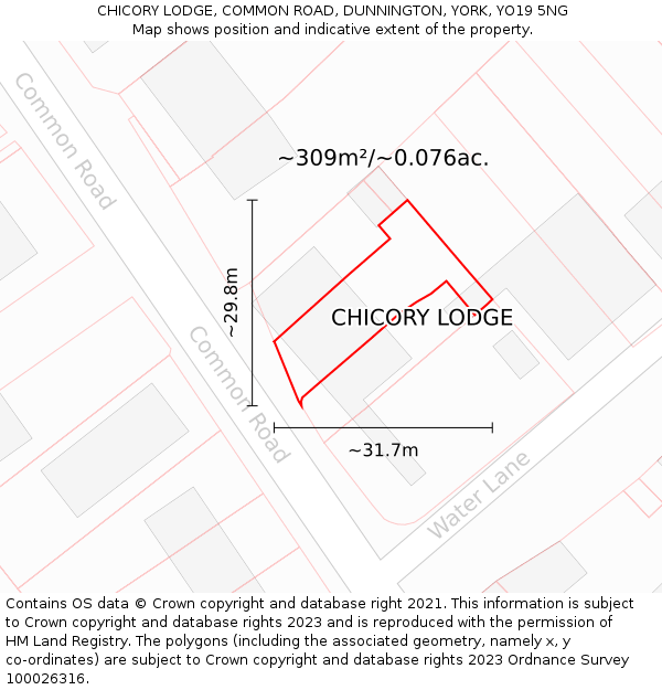 CHICORY LODGE, COMMON ROAD, DUNNINGTON, YORK, YO19 5NG: Plot and title map