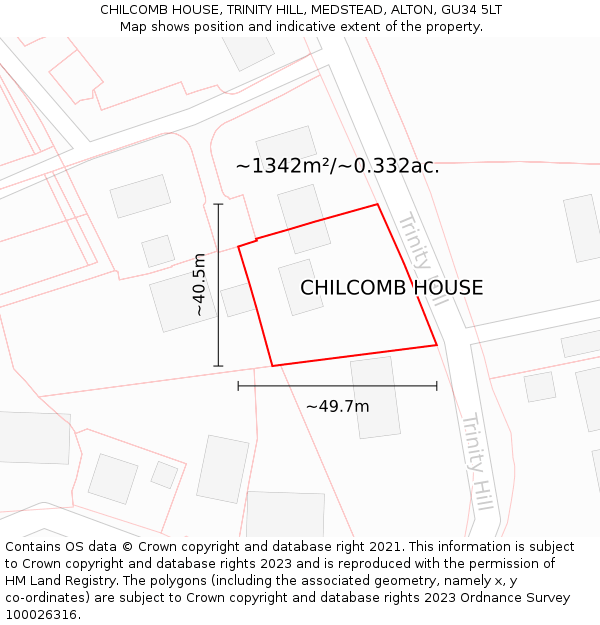 CHILCOMB HOUSE, TRINITY HILL, MEDSTEAD, ALTON, GU34 5LT: Plot and title map