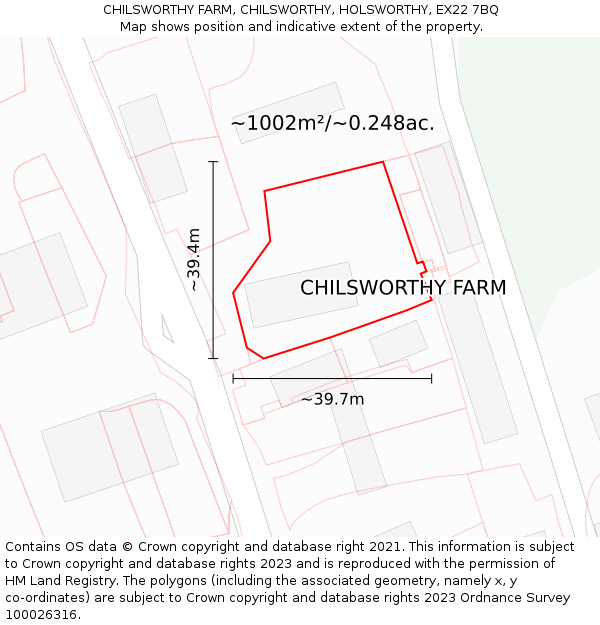 CHILSWORTHY FARM, CHILSWORTHY, HOLSWORTHY, EX22 7BQ: Plot and title map