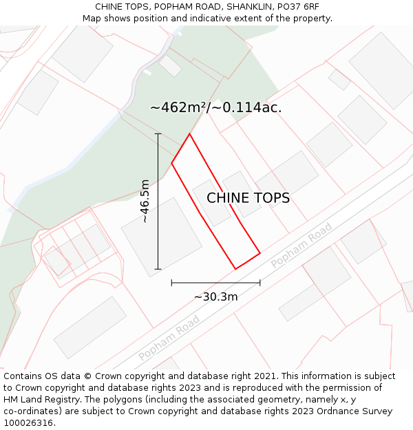 CHINE TOPS, POPHAM ROAD, SHANKLIN, PO37 6RF: Plot and title map