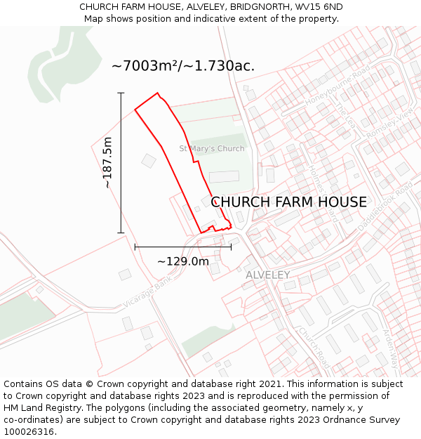 CHURCH FARM HOUSE, ALVELEY, BRIDGNORTH, WV15 6ND: Plot and title map