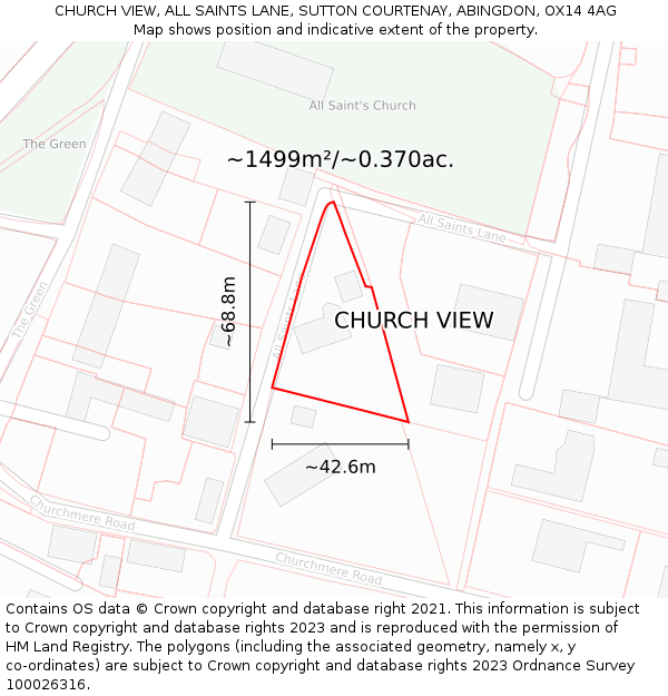 CHURCH VIEW, ALL SAINTS LANE, SUTTON COURTENAY, ABINGDON, OX14 4AG: Plot and title map