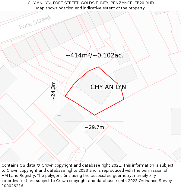 CHY AN LYN, FORE STREET, GOLDSITHNEY, PENZANCE, TR20 9HD: Plot and title map