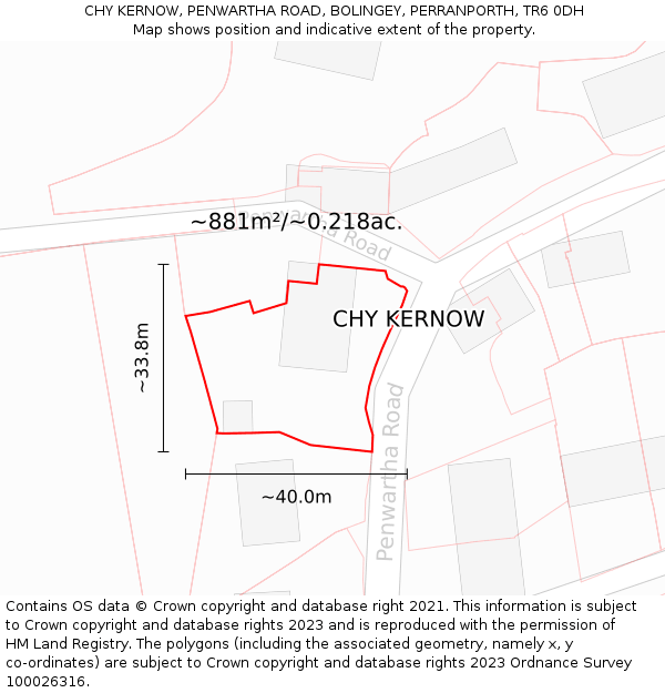 CHY KERNOW, PENWARTHA ROAD, BOLINGEY, PERRANPORTH, TR6 0DH: Plot and title map