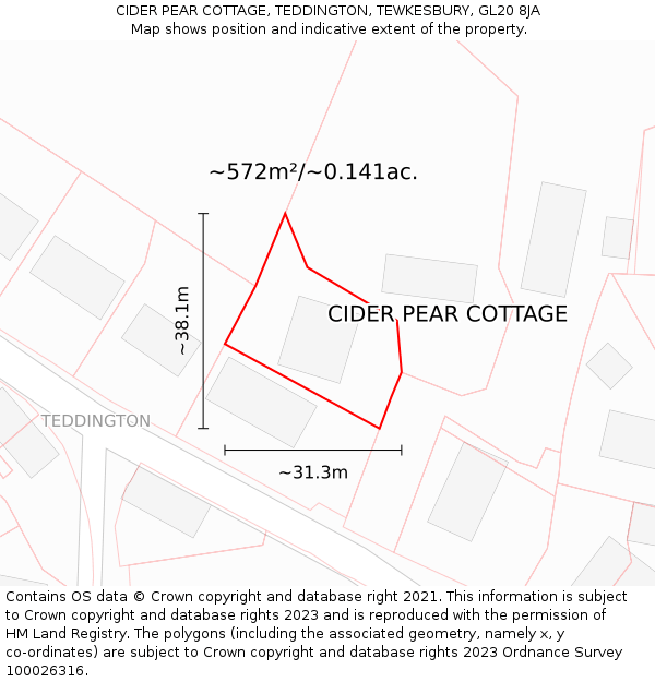 CIDER PEAR COTTAGE, TEDDINGTON, TEWKESBURY, GL20 8JA: Plot and title map