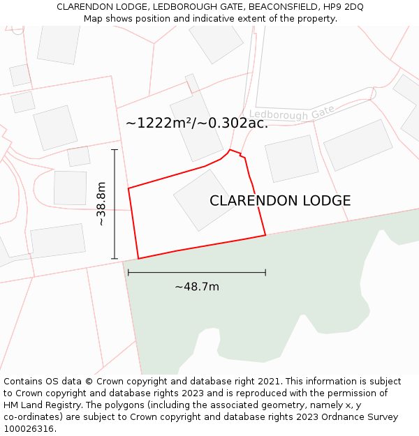 CLARENDON LODGE, LEDBOROUGH GATE, BEACONSFIELD, HP9 2DQ: Plot and title map