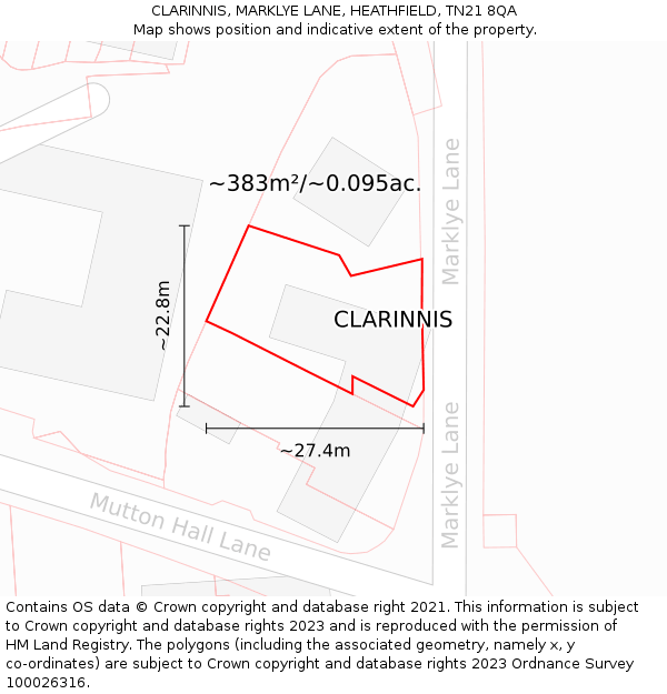 CLARINNIS, MARKLYE LANE, HEATHFIELD, TN21 8QA: Plot and title map